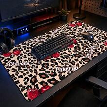 1pc Leopard Print Cherry Gaming Desk Mat, Multi-Purpose Makeup Nail Art Table Pad, Large Non Slip Desktop Protector S/M/L/XL - View 2