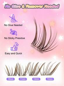 80 Clusters Brown Self Adhesive False Eyelashes, Japanese Korean Style Lashes No Glue Needed, Slender Wispy Lash Clusters, Soft Defined Hair, Lightweight Elongated Eye Look, Easy DIY Segmented Lashes For Daily Makeup - C - View 3