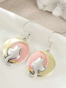 Fashionable Moon Cat Pendant Earrings, Women's Wedding Party Daily Versatile Accessory - Multicolor - View 1