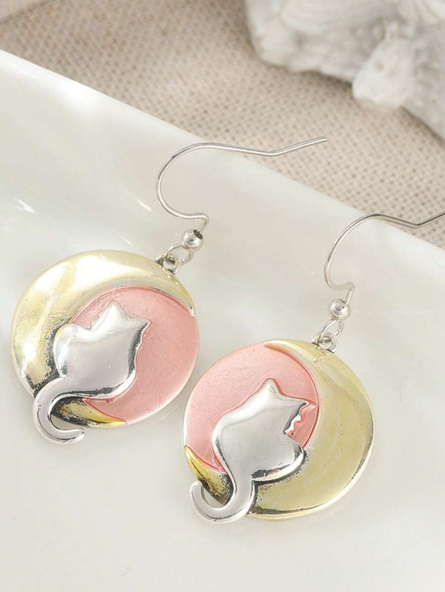 Fashionable Moon Cat Pendant Earrings, Women's Wedding Party Daily Versatile Accessory - Multicolor - View 1