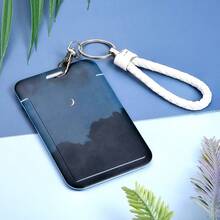 1pc ID Card Badge Holder Key Chain With Metal Keyring, Plastic Slide Open With ID Window For Women Men Girls Students, Cloud & Moon Pattern, Christmas - A - View 6