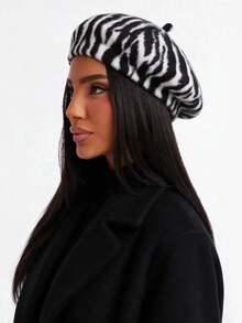 1pc Redisu Animaruhand Soft Plush Hat, Sofuto Autumn/Winter Zebra Stripe Photo Collection, Daily Wear, Suitable For Photography - A - View 11