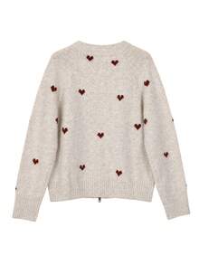 ii Áo cardigan len nữ tay raglan dài, khóa kéo, họa tiết hình trái tim - Màu be - Xem 4