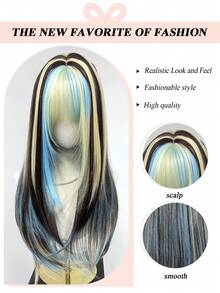 MONEET SECRET 1PC Halloween Series 24 Inch Highlights Wigs Synthetic Machine Woven Long Straight Wig With Bangs Layered Wigs Natural-Looking Finish, Comfortable Fit, For Party, Cosplay, Dating, Christmas Halloween - Multicolor - View 3