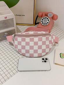 Tas Pinggang Anak Motif Papan Catur, Pilihan Warna Beragam, Tas Selempang Kasual, Tas Koin Olahraga Luar Ruangan Ringan dengan Tali yang Dapat Diatur, Cocok untuk Penggunaan Sehari-hari - A - View 3