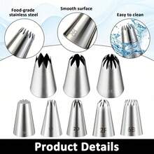 8pcs Large Stainless Steel Piping Nozzles, Suitable For Cake Decorating - Silver - View 5
