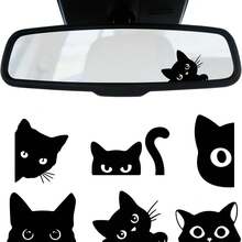 6pcs Black Hide And Seek Vanity Mirror Stickers, Vinyl Waterproof Car Window Decorative Decals, Suitable For Bottles, Skateboards, Motorcycles, Laptops (Hide And Seek) Car Rearview Mirror Decals - A - View 2