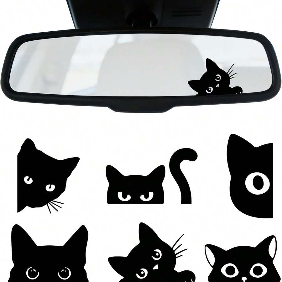 6pcs Black Hide And Seek Vanity Mirror Stickers, Vinyl Waterproof Car Window Decorative Decals, Suitable For Bottles, Skateboards, Motorcycles, Laptops (Hide And Seek) Car Rearview Mirror Decals