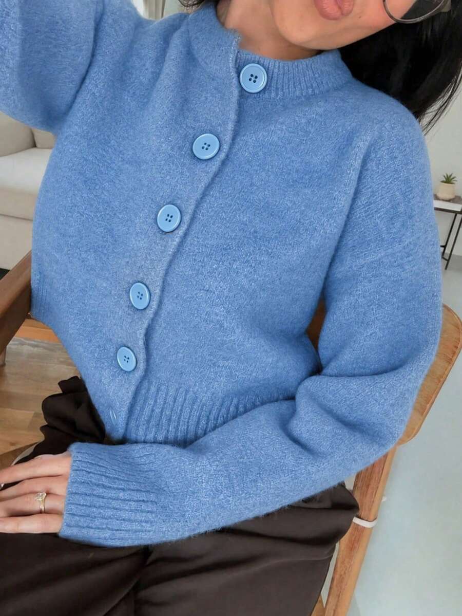 MORI 秋冬圓領長袖針織開襟毛衣，女款新款休閒寬鬆慵懶軟綿毛衣，時尚優雅極簡純色，新年必備上衣