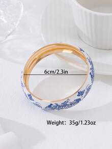 1pc Women's Printed Bracelet, Colorful Elegant Porcelain Hand Ornament - Flower-shaped Bracelet - View 2