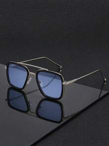 1pc Men's Fashion Glasses Cross-Border Double Bridge Aviator Frame New Style Cycling Driving Square Frame Slimming High-End Metal Frame - Retro - View 7