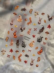 Beautizon Nailartlab Autumn Forest Cartoon Animal Nail Stickers (Rabbit And Fox Patterns) - Self-Adhesive Waterproof Nail Decals And Accessories, Suitable For Girls DIY Autumn Nail Art Decoration - Multicolor - View 4