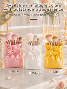 Cute Bow Satin Makeup Brush Holder, 3D Printed Storage Decor, Bow Pen Holder Storage Tube, Pleated Silky Makeup Storage Cup, Decorative Desktop Storage Container Suitable For Vanity, Girls Makeup Accessories - Multicolor - View 8