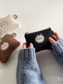 Autumn/Winter Kids Corduroy Zipper Small Wallet, Multi-Functional Use, Can Hold Lipstick, Earphones And Keys, Washable, Painted Edge Details, No Print Design, Kids Wallet, Mini Wallet, Coin Purse, Halloween Special Offer - Multicolor - View 1