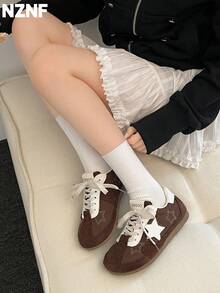 NZNF 女款高級德式平底訓練鞋，秋季新款，百搭運動休閒鞋，適合搭配裙裝 - 棕色 - 查看 11