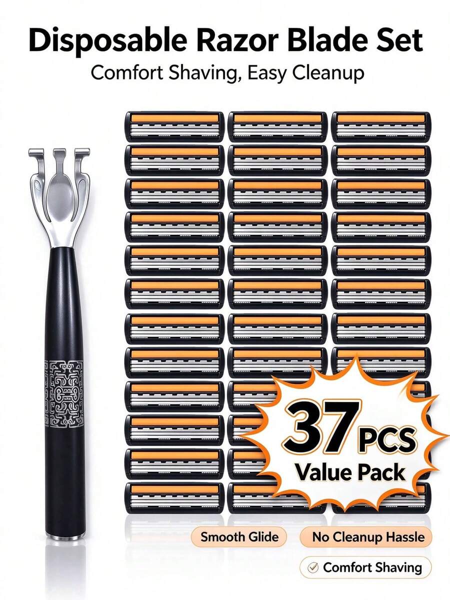 37Pcs,Men's Shaving Razor,Manual Shaver For Face,Hair Removal,Men Grooming Supplies,Replacement Razor Blades,Facial Razor - A - View 1
