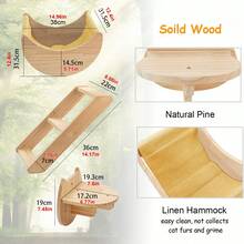 Wall-Mounted Cat Furniture Set (Moon-Shaped Cat Hammock + Wooden Climbing Ladder + Cat Platform), Made Of Solid Pine Wood, Sturdy And Stable For Sleeping, Playing, Climbing And Resting, Max. Load 12kg (26lb) - Apricot - View 4