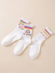 3 Pairs Women's Colorful Striped Mid-Calf Socks, Preppy Casual Tube Socks, Home & Sports Fashion Socks - Multicolor - View 5