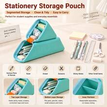 1pc Silicone Pencil Case Foldable Expandable Large Capacity Rhombus Zipper Dual Use Desktop Stationery Storage Pouch Organizer For Student Office - Multicolor - View 10