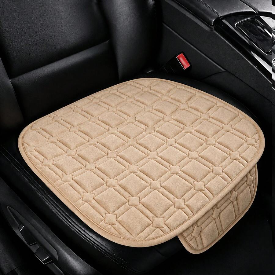 1pc Car Seat Cushion, New Plaid Exquisite Embroidered Design, With Storage Bag, Front Row Single Piece, Plush Material, Comfortable And Warm, No Binding, Breathable, All-Season Single Seat Pad, Suitable For Sedan, MPV, SUV, Truck, RV - Checkered Pattern - View 1
