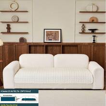 1pc Washable Non-Slip Warm In Autumn And Winter Sofa Cover, Suitable For Single, Double, Three-Person And Four-Person Sofas. Quilted Design, Magnetic Closure, Pet-Friendly Protection - Flannel Sofa Cover - White - View 10