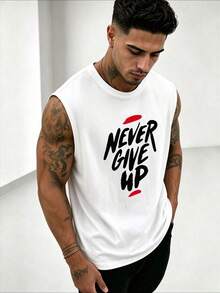 ZYNTH BALENO Men's Summer Fashionable "Never Give Up" Printed Tank Top, Essential For Cool Summer Days White Sports - White - View 2