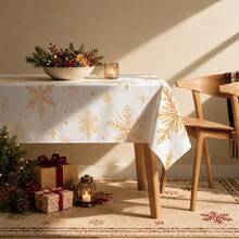 1pc Winter Christmas Minimalist Gold Snowflake Pattern Tablecloth, Stain-Resistant Dining Table Decor Cloth, Suitable For Kitchen, Dining Table, Coffee Table, TV Cabinet, Entryway, Party Holiday Decoration, Home Decor, Christmas Gathering - Multicolor - View 6