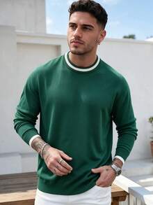 ALTZTAR Men's Crew Neck Long Sleeve Ribbed Knit Sweater - Green - View 2