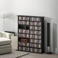 16-Compartment Media Shelf - Black - Black + Engineered Wood - View 1