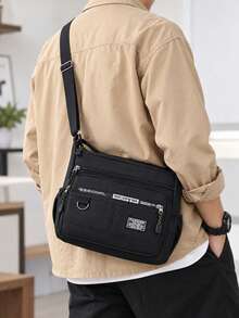 Men's Large Capacity Multi-Pocket Nylon Crossbody Messenger Bag, Water-Resistant Adjustable Shoulder Bag For Work, Travel, Commuting & Daily Use - Black - View 3