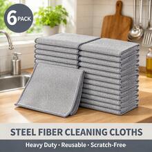 6pcs Steel Wire Fiber Cleaning Cloths, Kitchen Dishwashing Pot Scrubbing Powerful Stain Removal, Durable Reusable Cleaning Cloth - Silver - View 2