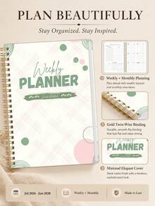 1pc A5 Weekly Planner, Non-Dated Spiral Schedule Book With Weekly Goals, To-Do & Habit Tracking, Christmas Gifts, Office Desk Accessories, Bible Study Materials - Rectangle - View 4