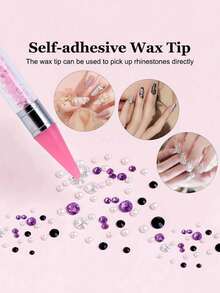 1pc Rhinestone Picker Tool, Dual-Head Dotting Pen And 2 Pairs Of Tweezers (Pink, Pink) - Choose Black Or White, Suitable For Picking Up Rhinestones And Accessories For Nail Art And Rhinestone Decoration - Multicolor - View 6