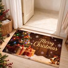 1pc Kitchen Floor Mat, Soft Faux Cashmere Material, Christmas Style Non-Slip Floor Mat, Kitchen Bedroom Doorway Entrance Mat, Bathroom Entryway Mat, Snowflake Christmas Tree Bell Pattern Mat, Suitable For Multiple Scenes Non-Slip Floor Mat, Room Decor, Holiday Gift - Multicolor - View 3
