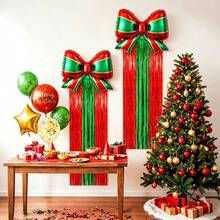 Christmas Bow Balloons 4 Packs, Red Green Foil Balloons For Holiday Party, Christmas Tree, New Year, Home Decor, Photo Booth Props, Birthday Supplies - View 3