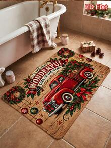 1pc Christmas Floor Mat Cute Red Kart Gift, Felt Material, Machine Washable, Printed Carpet Perfect For Entryway, Bathroom, Living Room, Laundry Room, Home Decor, Autumn/Winter Decoration, Ideal For Christmas Home And Kitchen Decor - Multicolor - View 1