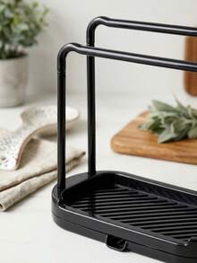 2pcs Kitchen Sink Organizer Rack With Dish Cloth Hanging Bar And Water Tray, Black Sponge Holder For Countertop, Dish Cloth Drying Rack For Kitchen Organization, Plastic Dish Cloth Drying Rack With Drainage Tray, Double Layer Kitchen Sink Organizer And Sponge Rack, Countertop Storage Rack For Dish Cloth And Small Kitchen Storage, Also Suitable For Storage, Outdoor Garden Decoration, Fan Decoration, Room Decoration - Multicolor - View 1