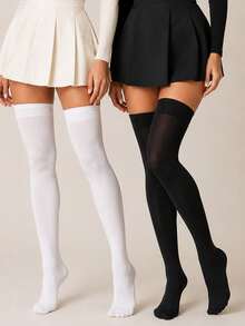 1/2 Pairs Women's Velvet Over The Knee Socks, Soft Comfortable Thigh High Stockings For Spring Autumn, Daily Wear & Christmas Gift - Multicolor - View 5