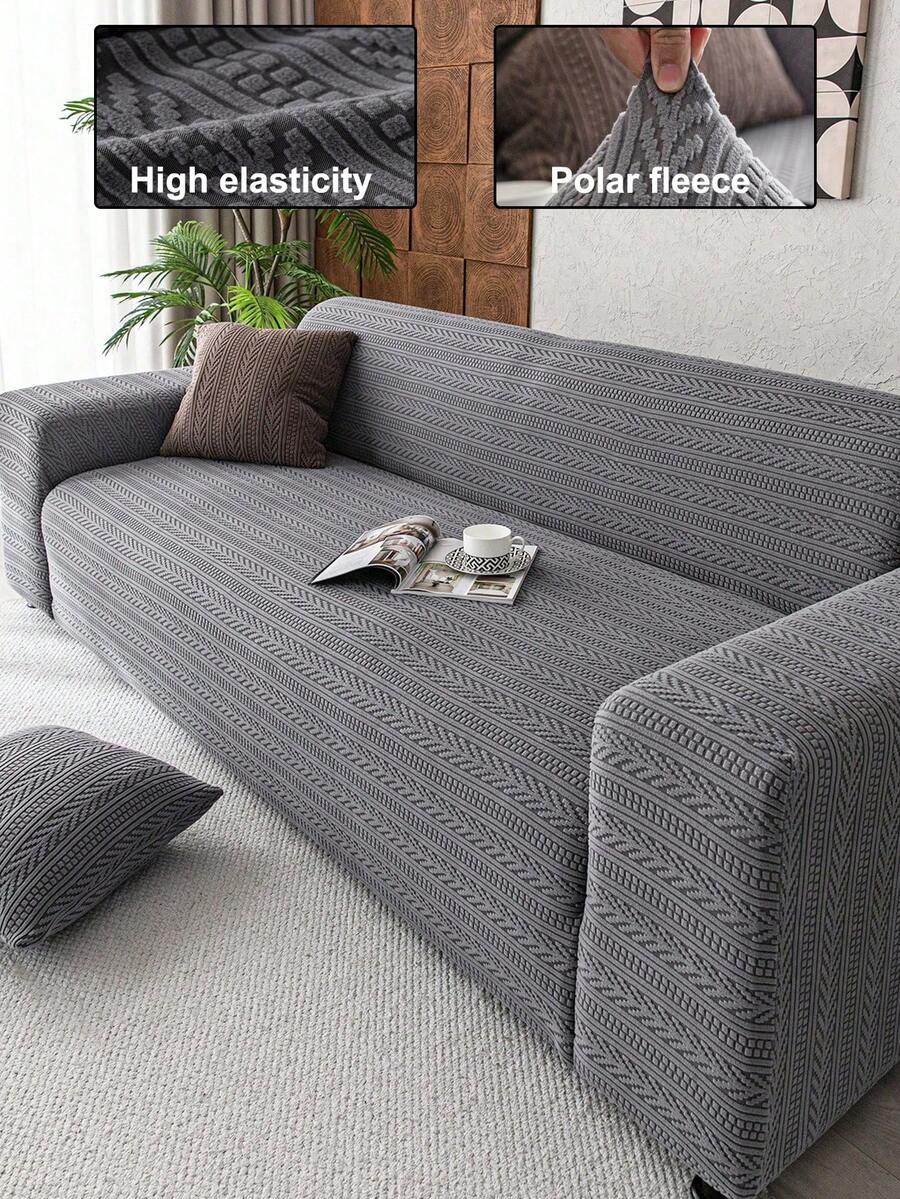 1pc Plush Velvet Stretch Sofa Cover, Pet-Friendly Non-Slip , Machine Washable Colorfast, Holiday Decor Adds Ambiance Protects Sofa, Fits 1/2/3/4 Seater Sofa, Comes With Anti-Slip Stick - Dark Grey - View 1