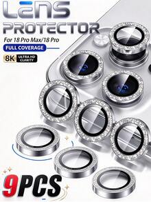 MSRI 9pack-Silver Shiny Lens Protector, Metal Ring + Glass Lens, Effectively Resists Hard Object Scratches And Accidental Bumps. Precise Hole Alignment, Fits Perfectly Without Lifting, Thin And Lightweight Without Bulging, Compatible With IPhone Duo/18 Pro Max/18 Pro/18/17e/17 Pro Max/17 Pro/17 Air/17/16 Pro Max/16 Pro/16 Plus/16/15 Pro Max/15/14/13/12 And Other Models. - Silver - View 9