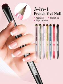 JOCNAIL 3-In-1 Precision French Tip Nail Brush, Professional Metal Handle Gel Polish Painting Pen & Residue Clean Up Brush Manicure Tool - Multicolor - View 3