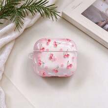 1pc Transparent TPU Earphone Protective Case, All-Over Pink Cherry And Light Pink Star Pattern, Side Hanging Hole Design, Transparent Shell Clearly Shows Earphone Body, Fresh Sweet Girl Style Print, Durable Print Resistant To Peeling, Lightweight Flexible Material, Smooth Grip, Minimalist Compact Design, Convenient To Carry, Suitable Compatible With Apple Bluetooth Earphones - Clear - View 2