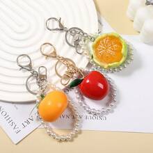 1pc Resin Apple Orange Keychain With Faux Pearl, Y2K Aesthetic Fruit Bag Charm For Purse Car Keys, Gift For Teens - Multicolor - View 5