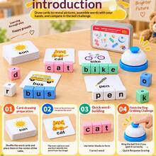 Fun English Word Battle Board Game! Quickly Rotate Letters On Picture Cards, Spell Words With Building Blocks, And Use The Buzzer To Add Competitive Fun. Exquisite Iron Box For Easy Storage And Portability. Helps Children Recognize English Letters And Practice Word Spelling, Suitable For Multi-Player Family Battle, A Great Early Education Intellectual Toy Gift. - Multicolor - View 4