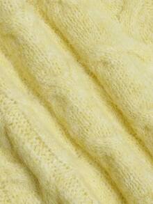 Autumn Yellow Fluffy Cable Knit Sweater For Women Boat Neck Long Sleeve Fall Tops Elegant Casual Going Out Autumn Outfits - Yellow - View 4