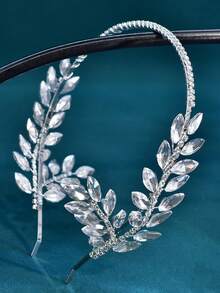 1 Pc Silver Leaf Rhinestone Headband Handmade Wedding Headpiece Sparkly Crystal Hair Hoop For Bride Wedding Evening Party Prom Photoshoot - Multicolor - View 12