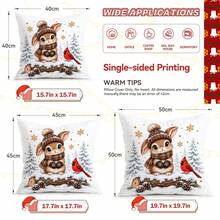4pcs Forest Animals Christmas Pillow Covers, Rabbit Squirrel Owl Deer Cardinal Bird Print Pattern, Single-Sided Printed Pillow Covers/Cushion Covers, Multi-Scene Atmosphere Decoration Pillow Covers Suitable For Living Room Sofa Bedroom, Pillow Insert Not Included - Multicolor - View 3