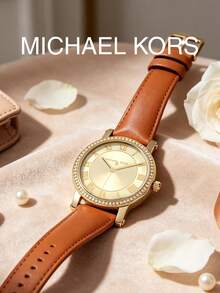 Michael Kors MK2697 Women's Quartz Watch 28mm Small Dial Crystal Bezel Brown Leather Vintage Commuter Wristwatch Gift - Gold - View 4