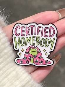 QIHOO 1pc Certified Home Frog Enamel Brooch, Cute Floral Frog Lapel Pin, Humorous Introvert Badge For Backpack, Jacket, Gift - Multicolor - View 1