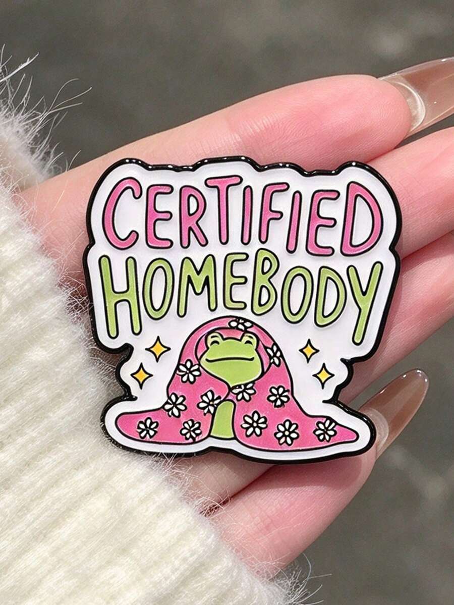 QIHOO 1pc Certified Home Frog Enamel Brooch, Cute Floral Frog Lapel Pin, Humorous Introvert Badge For Backpack, Jacket, Gift - Multicolor - View 1